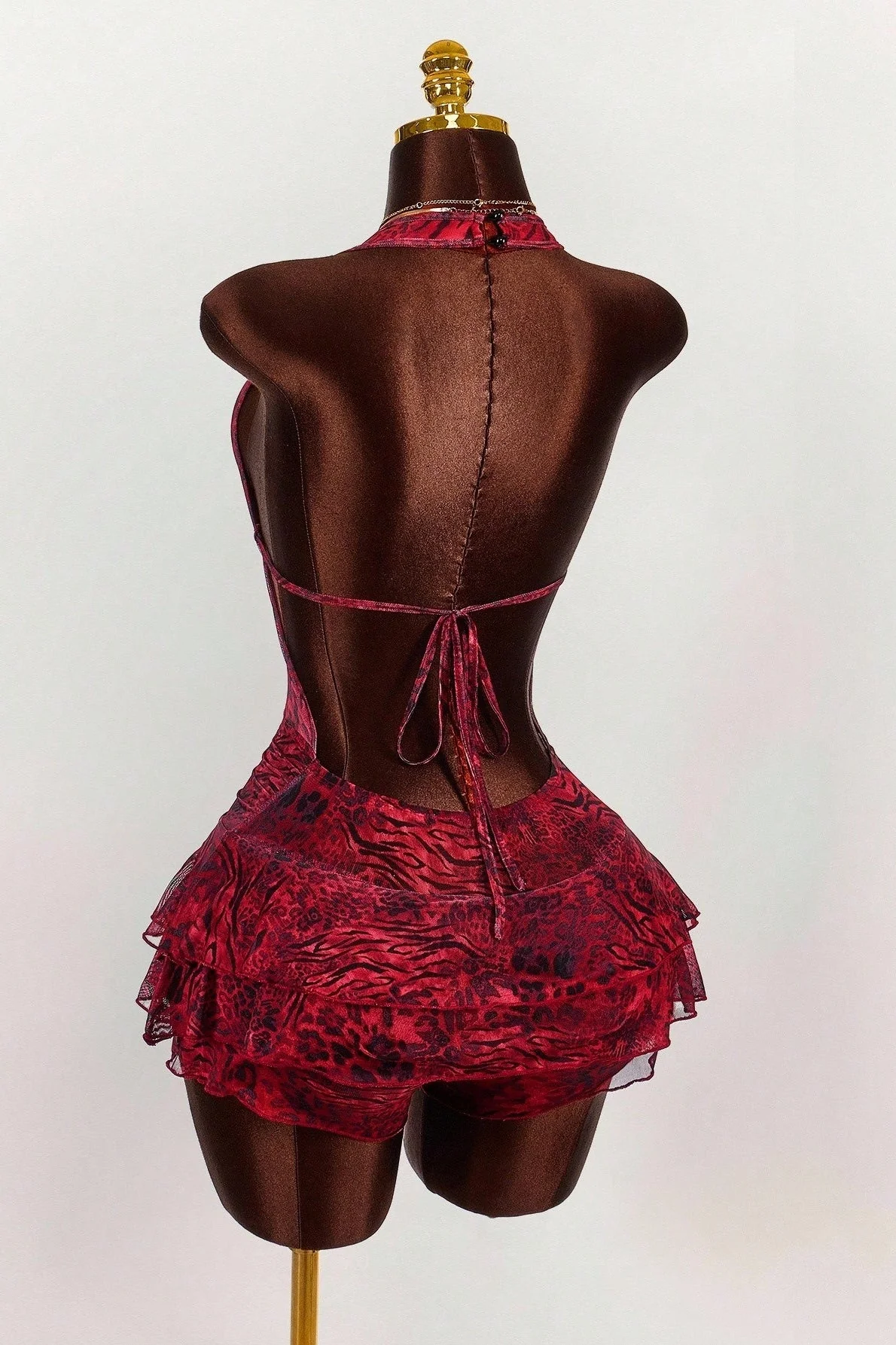 Leopard Print Sexy Halter Tie Tiered Mini Dress - Image 8