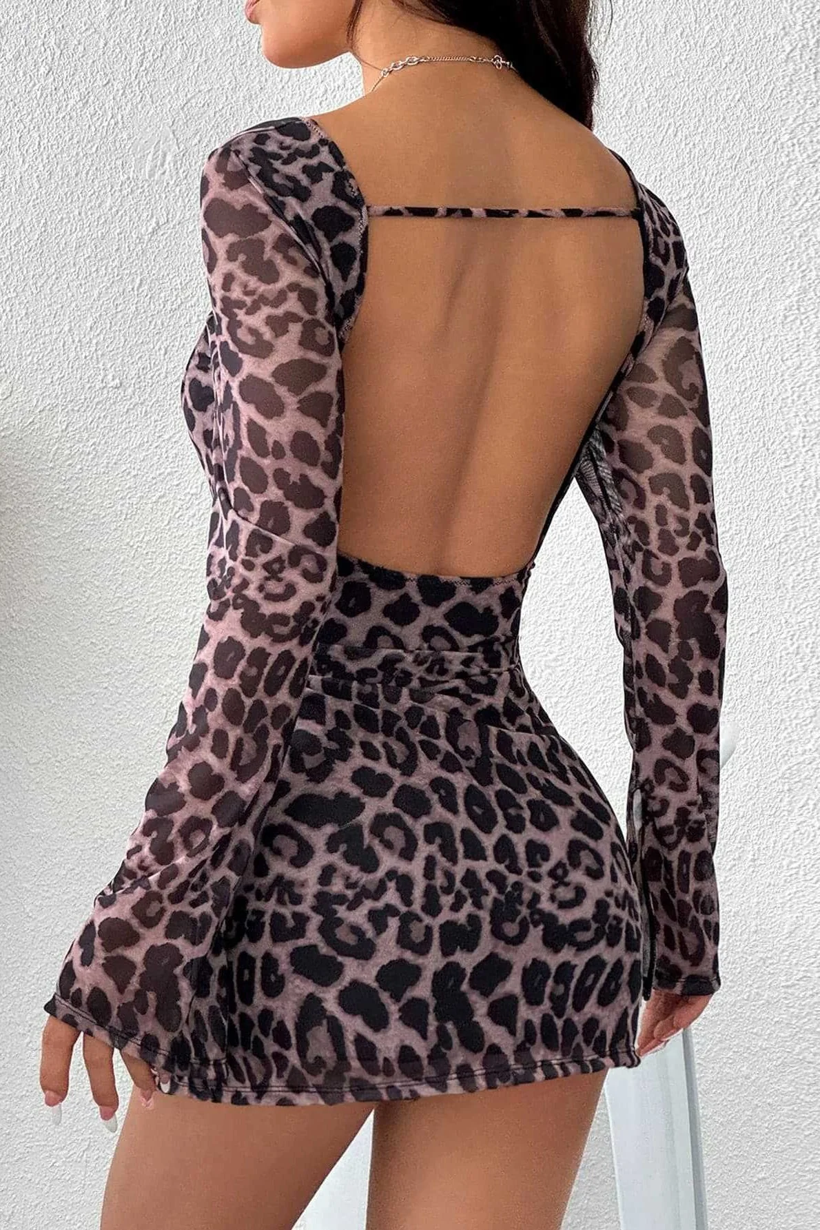 Leopard Print Sweetheart Halter Mini Dress - Image 4