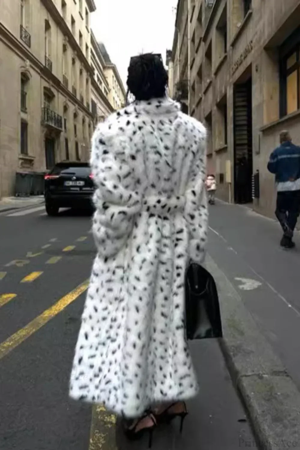 leopard print Warm Faux Fox Fur Notched Collar Loose Overcoat - Image 2