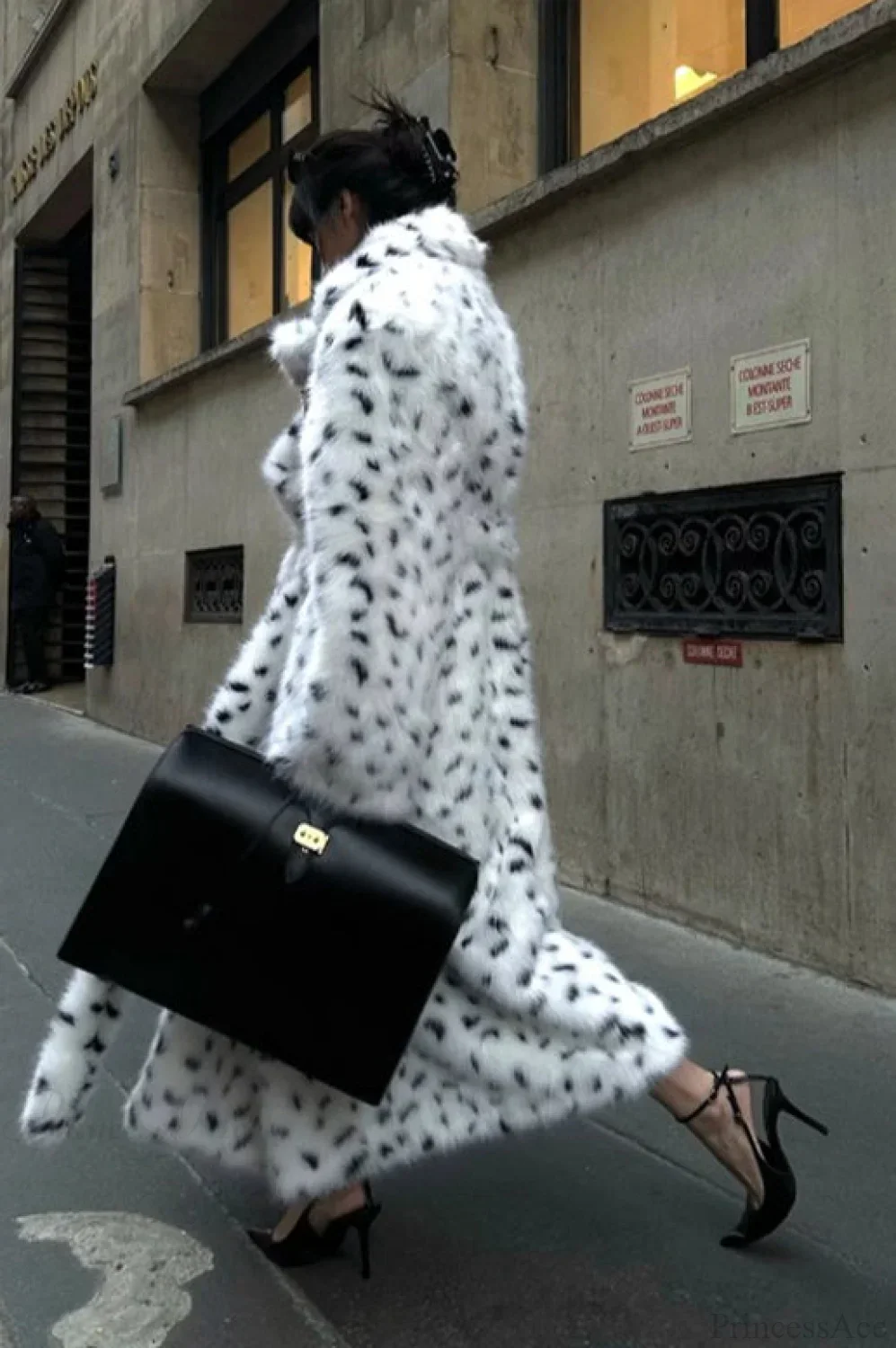 leopard print Warm Faux Fox Fur Notched Collar Loose Overcoat - Image 4