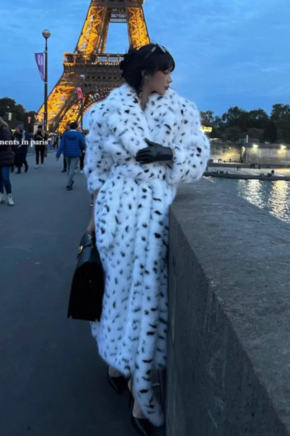 leopard print Warm Faux Fox Fur Notched Collar Loose Overcoat - Image 6
