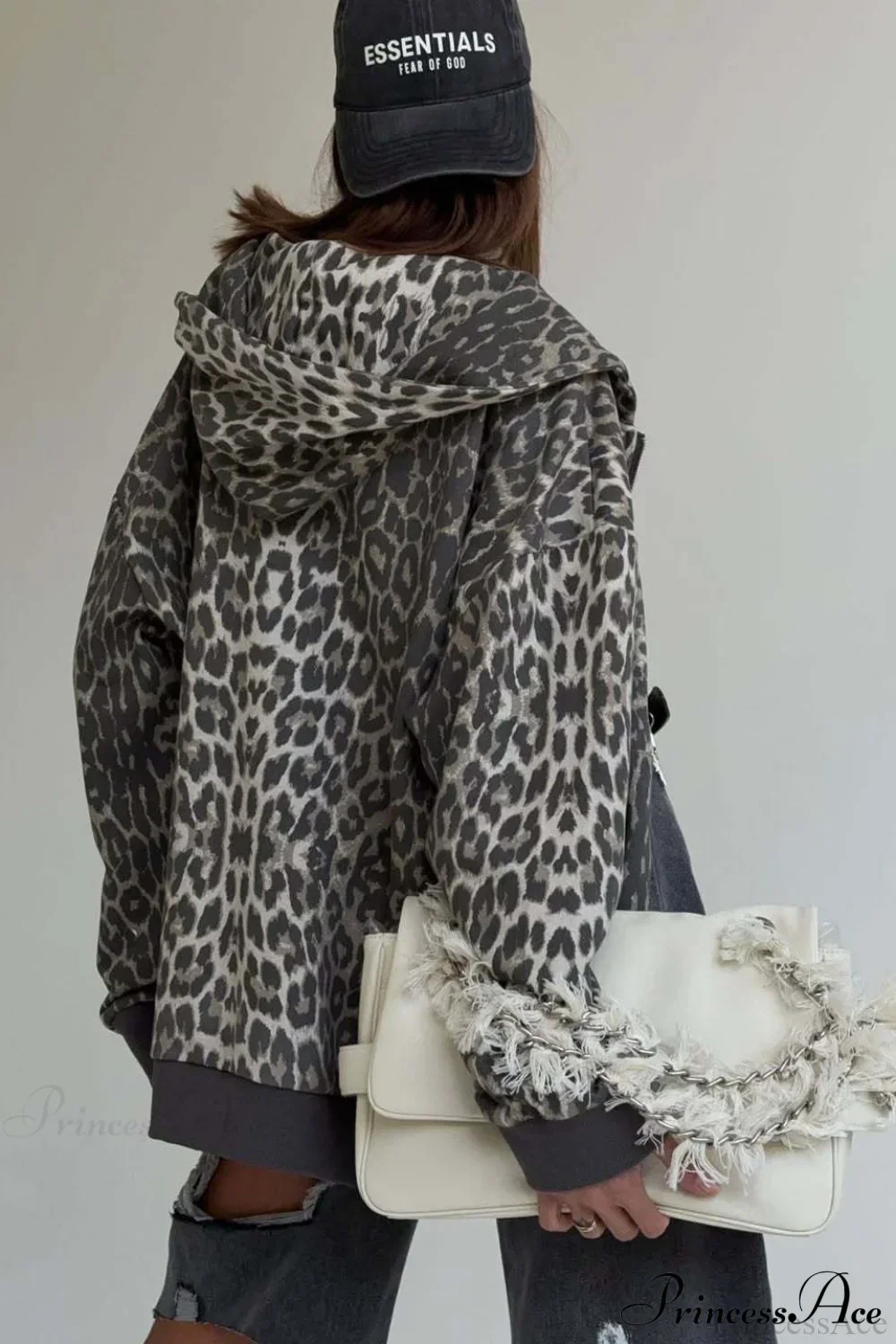 Leopard Print Zip Color-Block Hoodie - Image 7