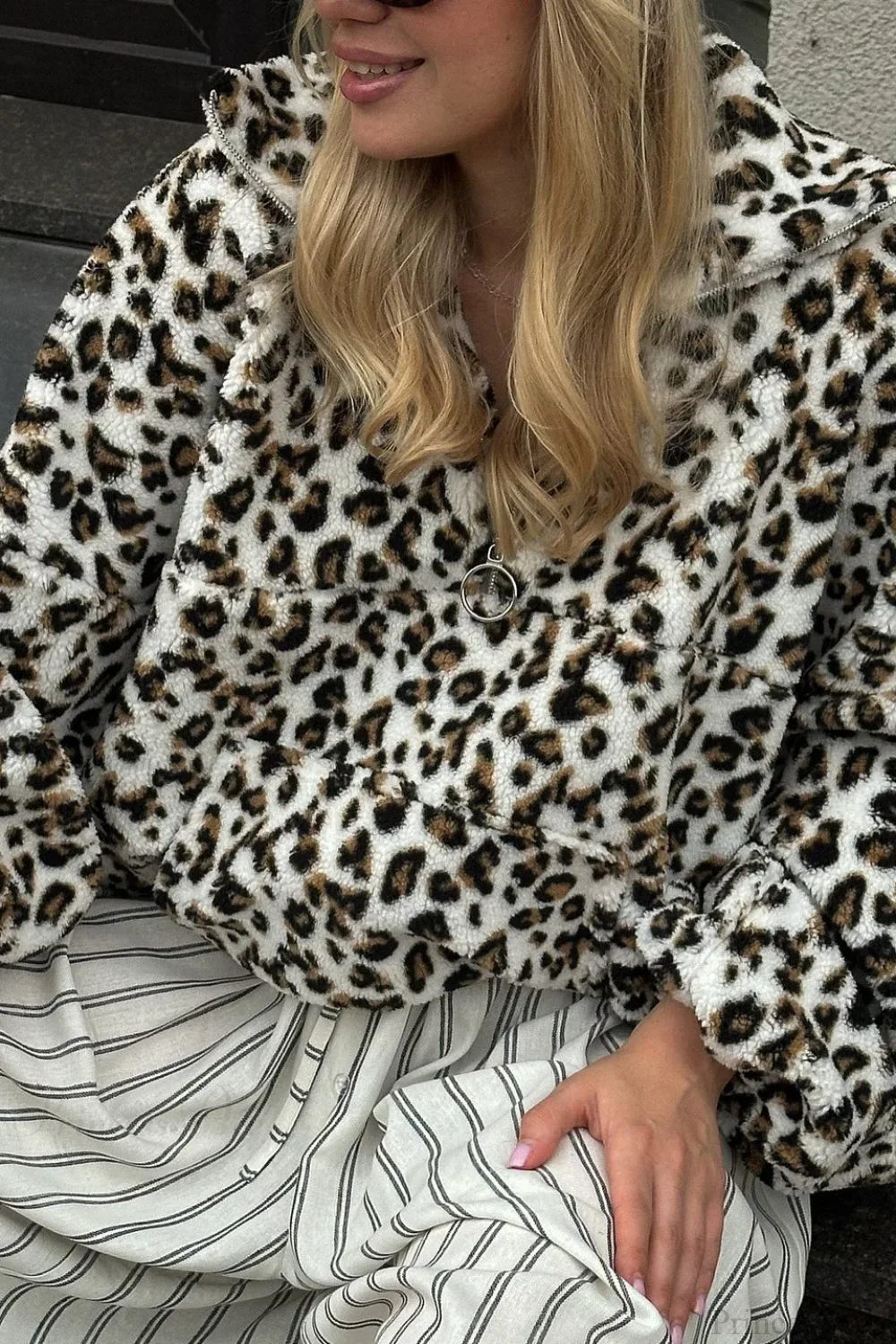 Leopard Sherpa Plush Loose Sweatshirt - Image 5
