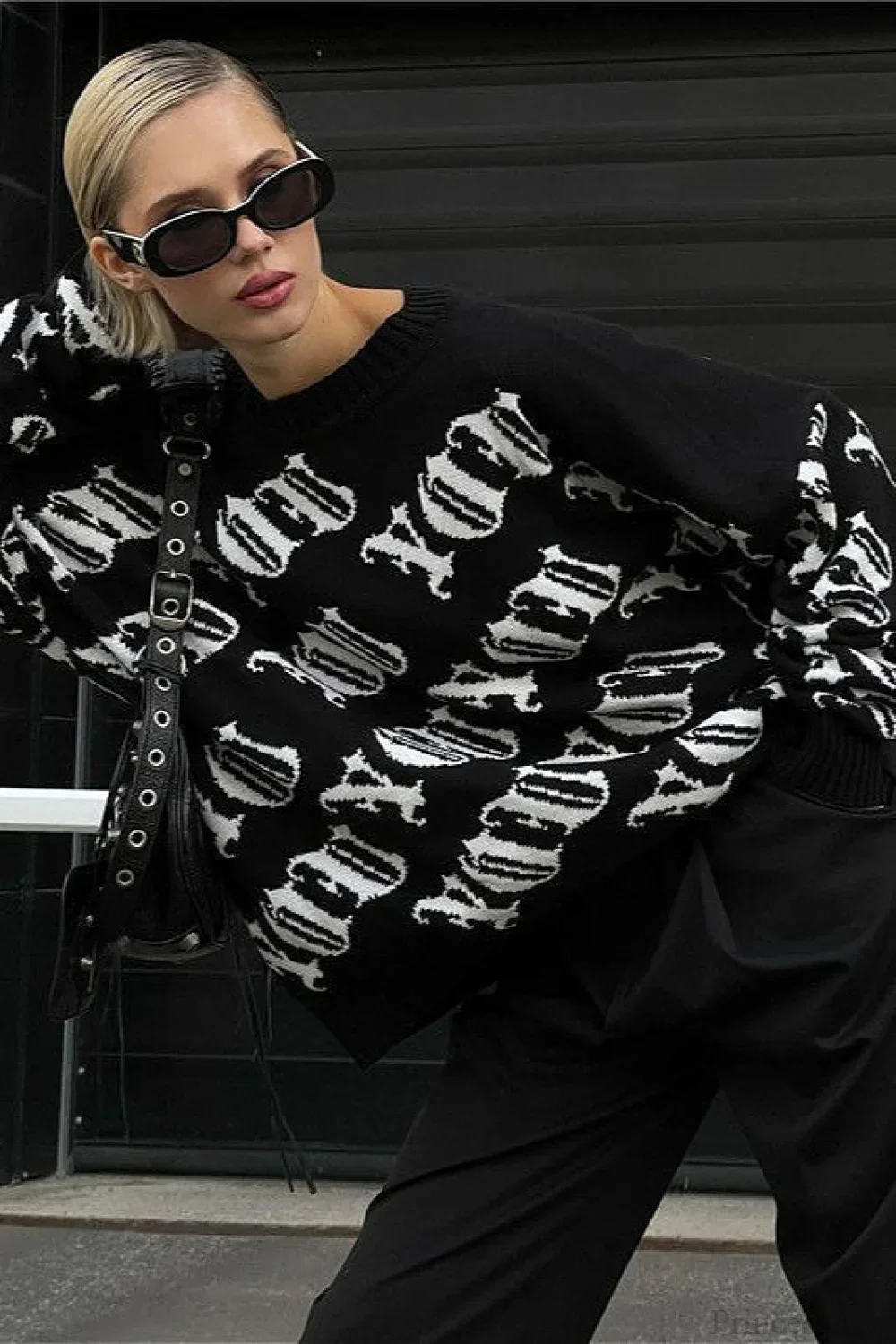 Letter Color Block Long Sleeve Knit Sweater - Image 2