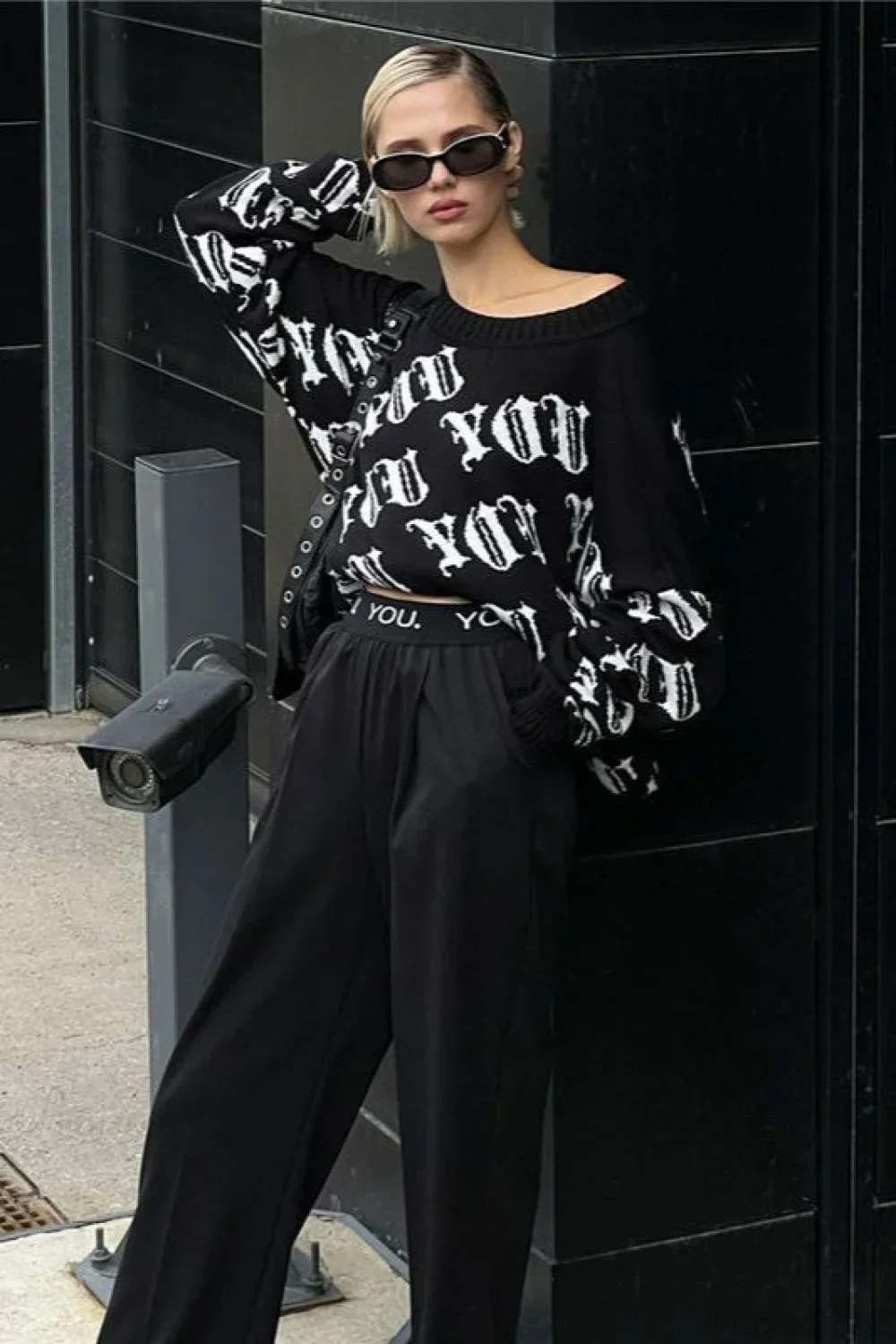 Letter Color Block Long Sleeve Knit Sweater - Image 4