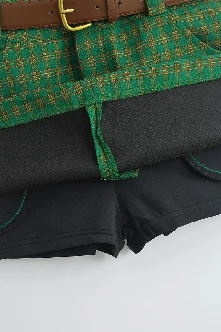 Letter Embroidery Plaid Low Waist Skirt - Image 6