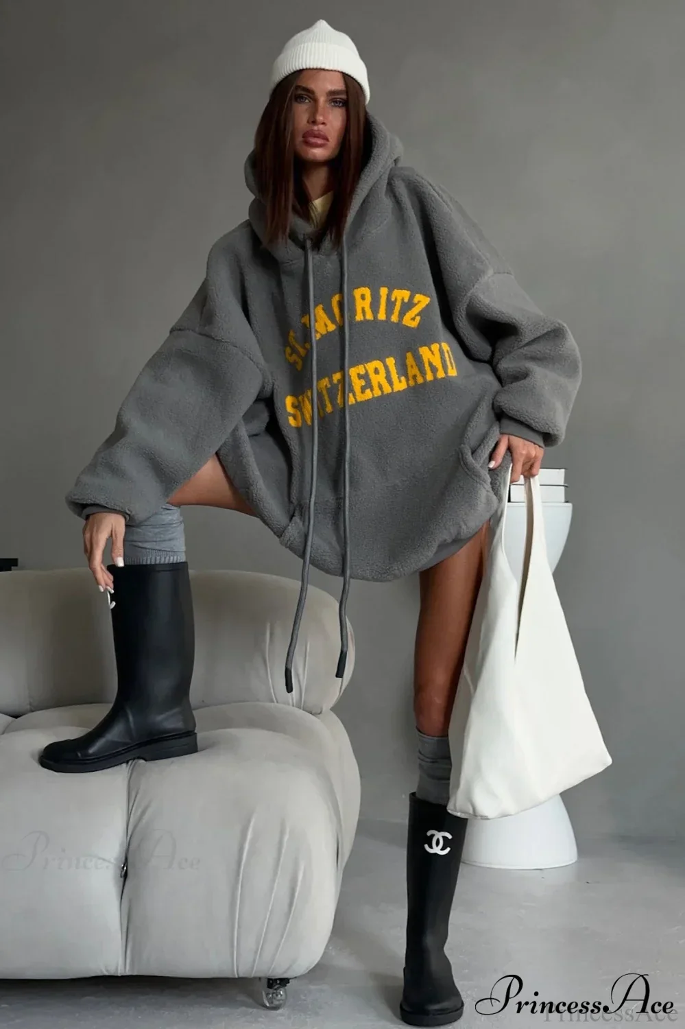 Letter Oversized Fleece Pullover Hoodie - Image 3