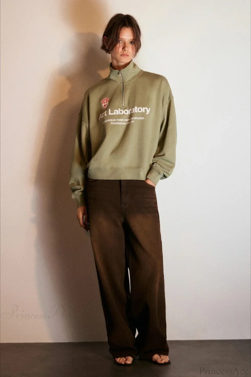 Letter Print Half Zip Stand Collar Loose Sweatshirt - Image 2