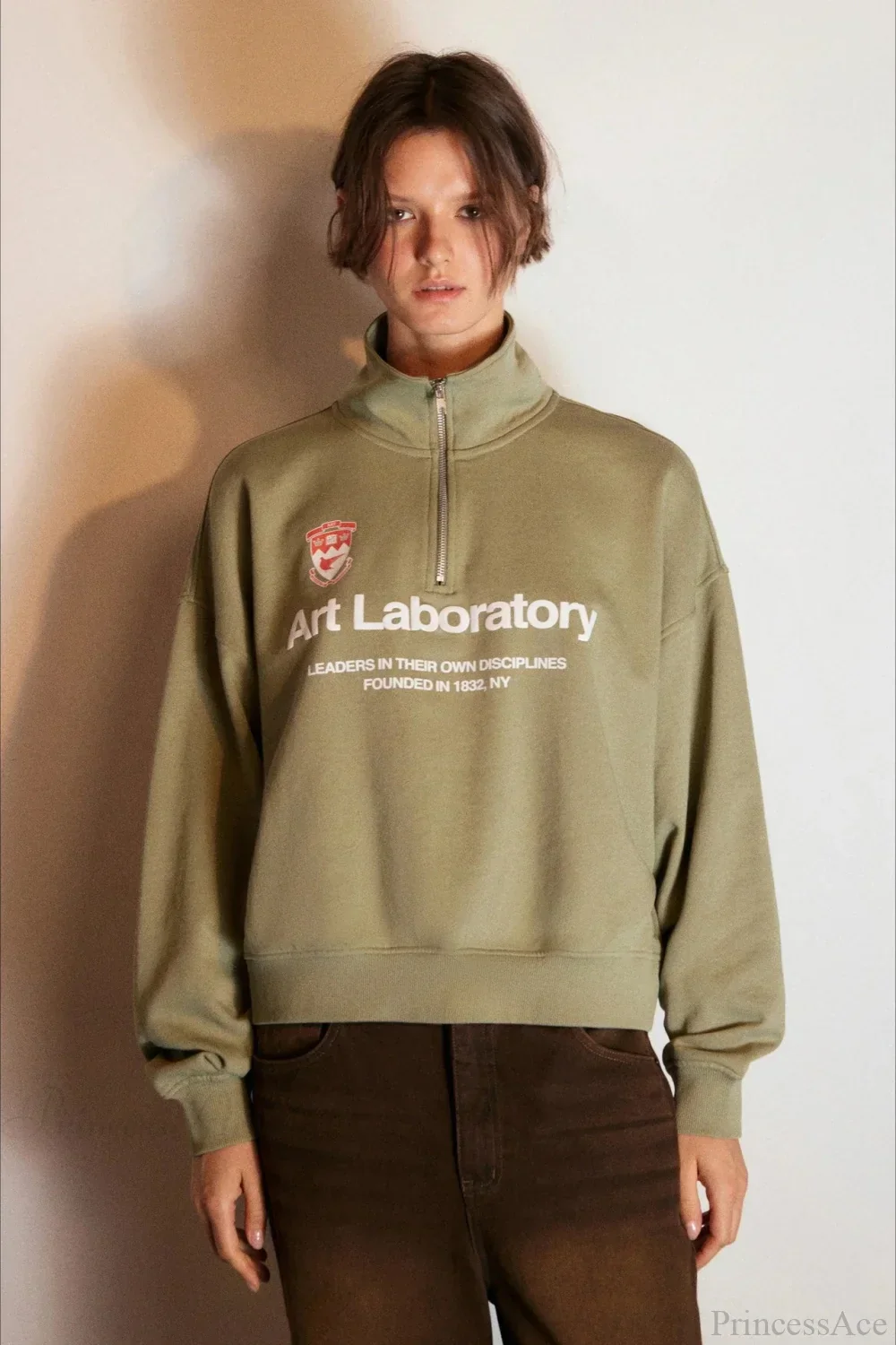 Letter Print Half Zip Stand Collar Loose Sweatshirt - Image 4