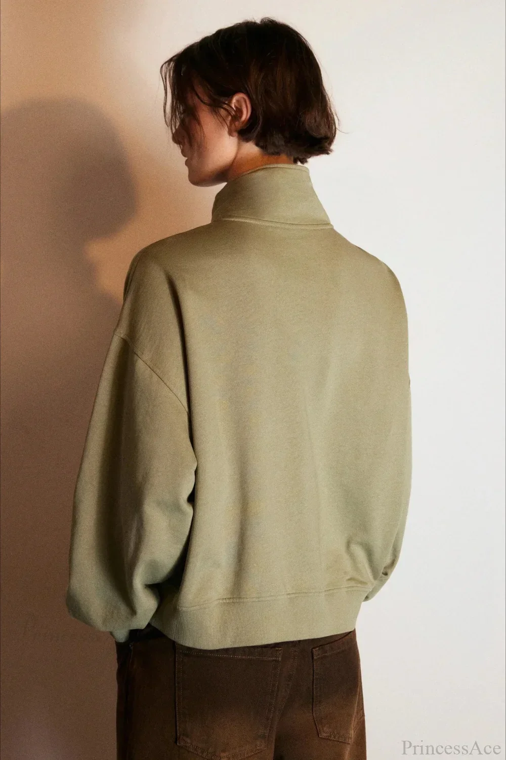 Letter Print Half Zip Stand Collar Loose Sweatshirt - Image 5