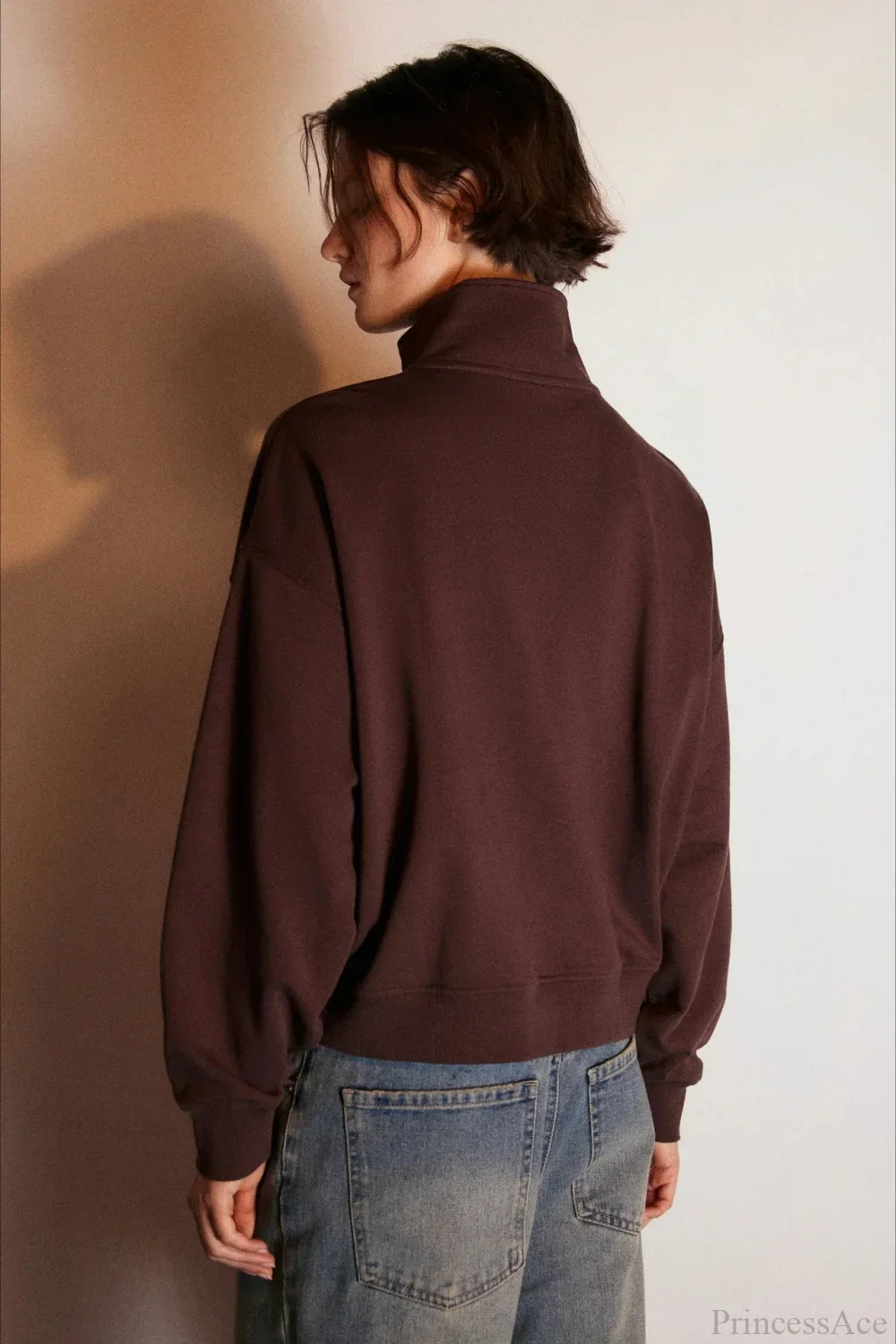 Letter Print Half Zip Stand Collar Loose Sweatshirt - Image 8