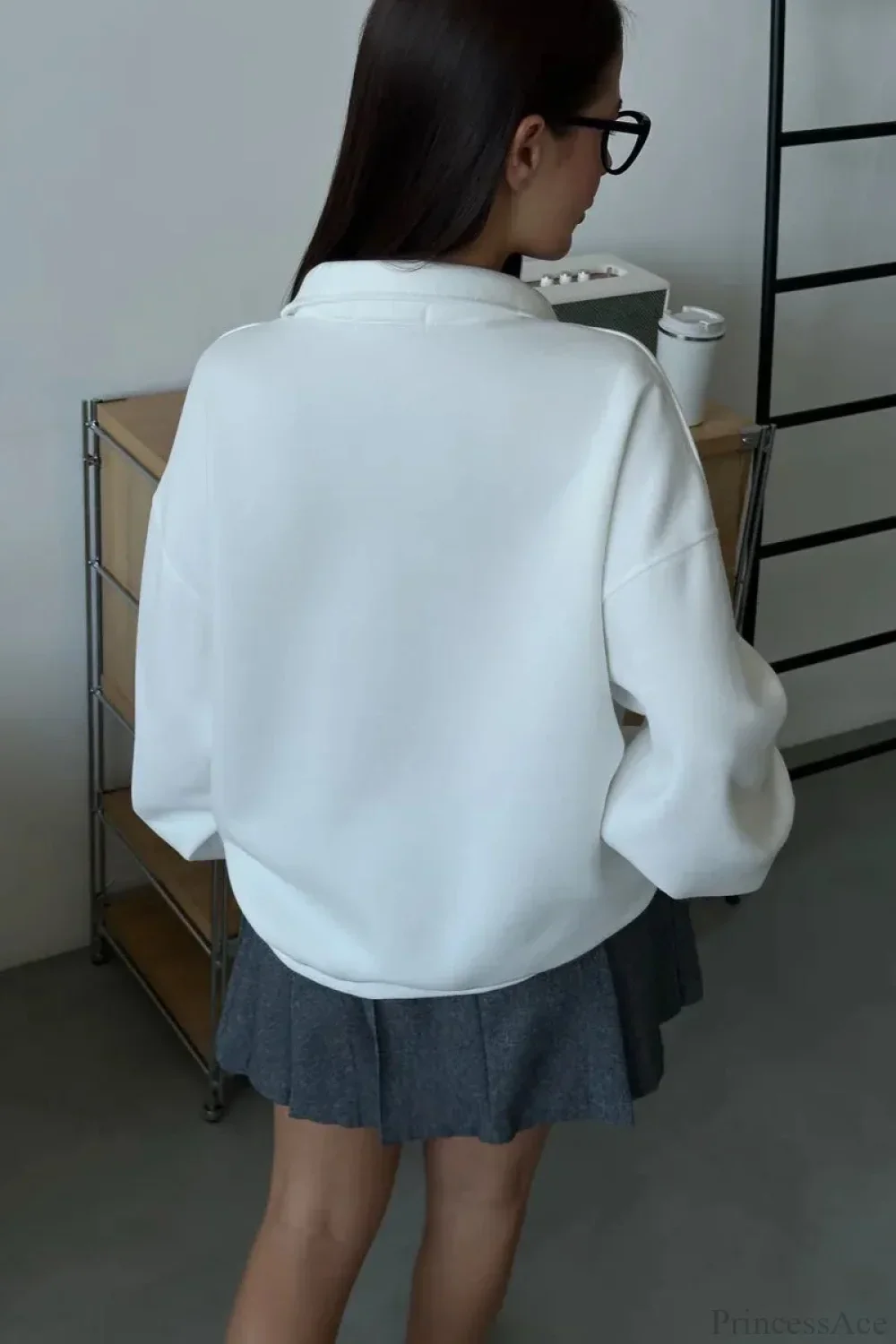 Letter Print Relaxed Convertible Collar Half-Zip Sweatshirt - Image 11