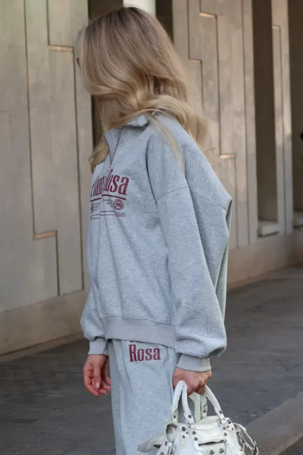Letter Print Relaxed Convertible Collar Half-Zip Sweatshirt - Image 4