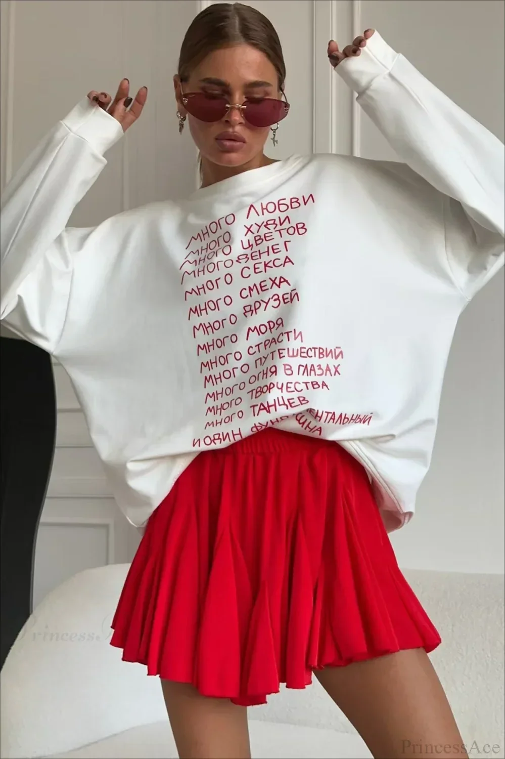 Letter Print Versatile Loose Crew Neck Long Sleeve Tee - Image 2