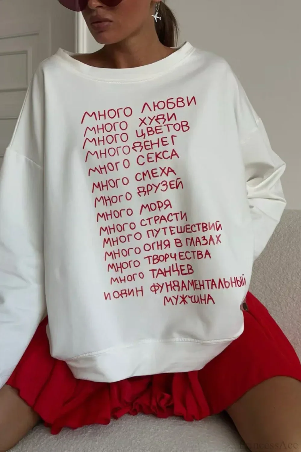 Letter Print Versatile Loose Crew Neck Long Sleeve Tee - Image 3