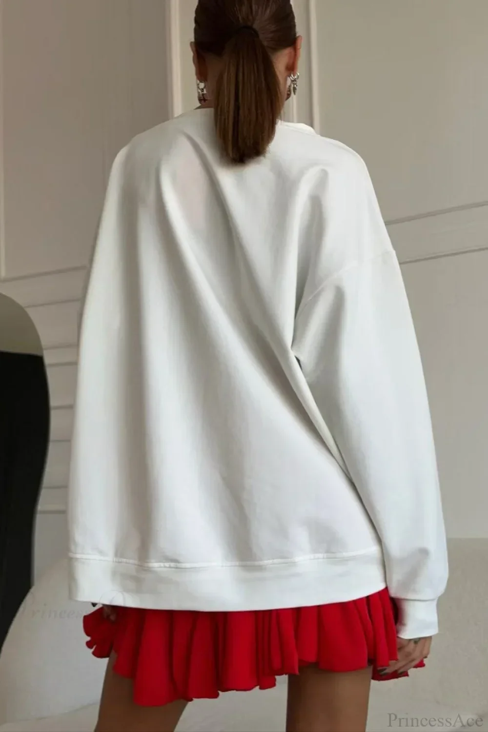 Letter Print Versatile Loose Crew Neck Long Sleeve Tee - Image 4