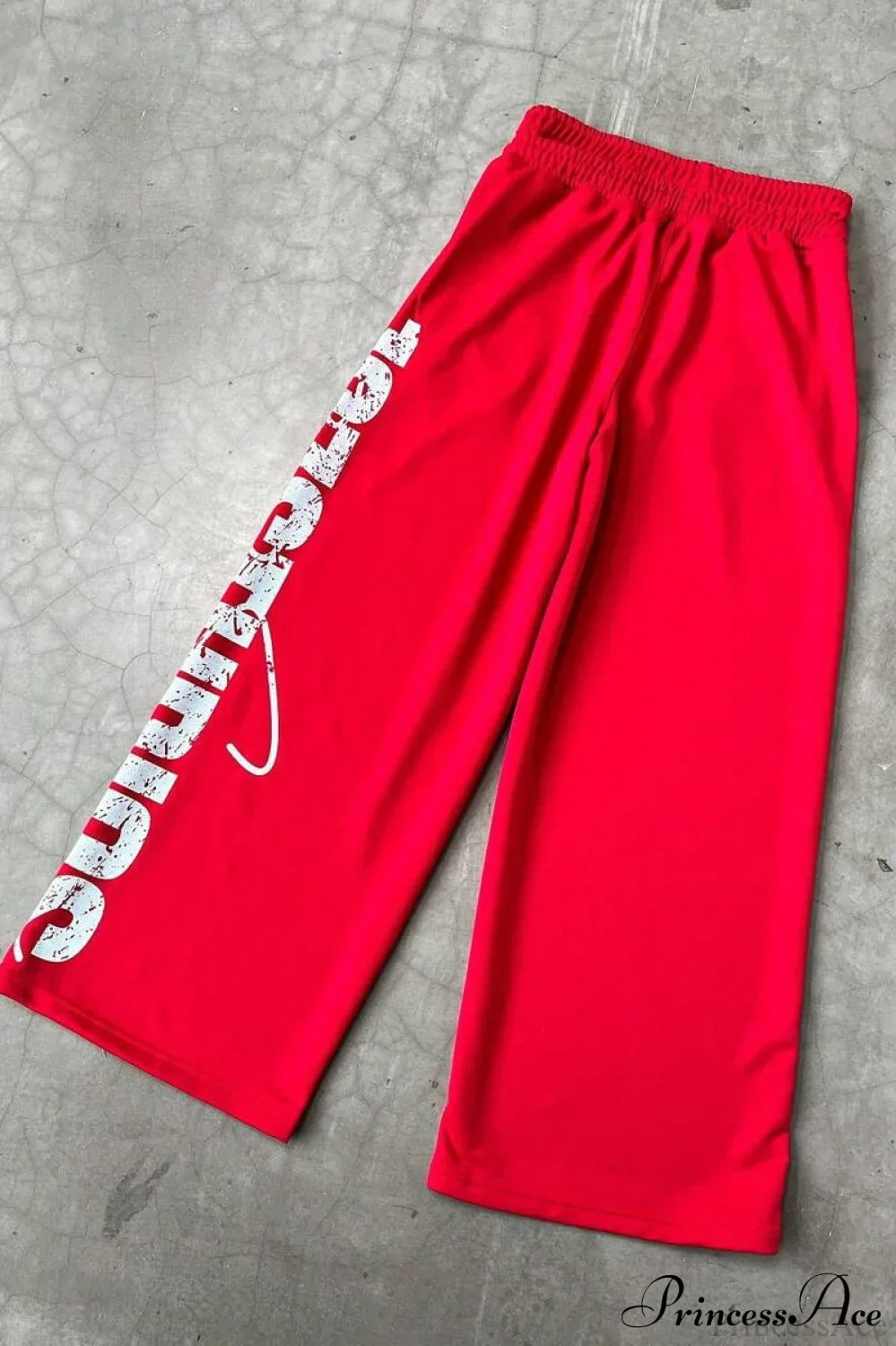 Letter Print Y2K Elastic Waist Straight Pants - Image 2