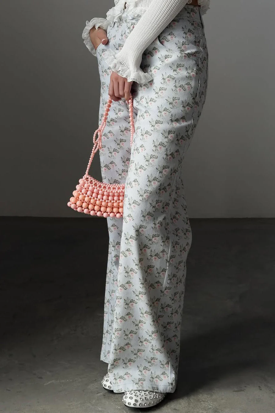 Light Blue Floral High Waist Wide Leg Jeans - Image 2