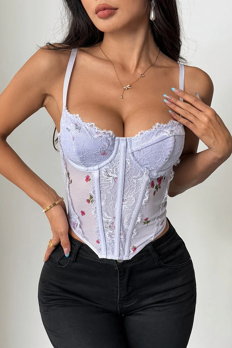 Light Lace Sexy Floral Bustier Cami Top - Image 2
