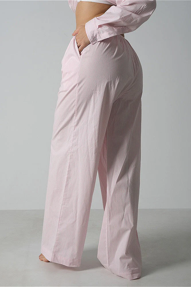 Light Striped Elastic Relaxed Pants - Image 4