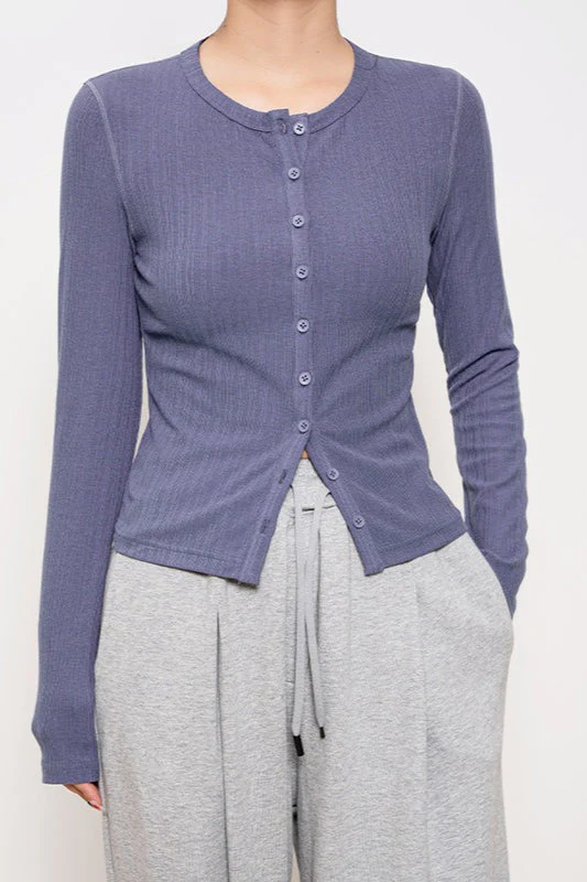 Lightweight Long-Sleeve Ribbed Slim-Fit Single-Row Button Knit Cardigan