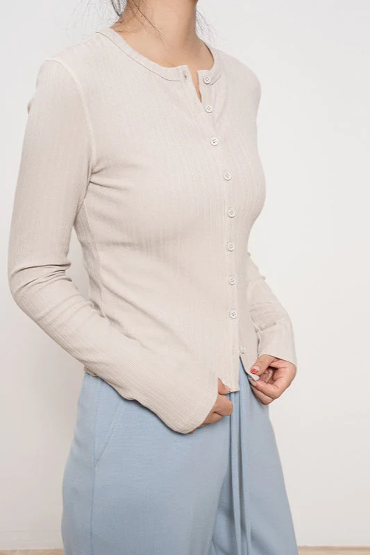 Lightweight Long-Sleeve Ribbed Slim-Fit Single-Row Button Knit Cardigan - Image 4