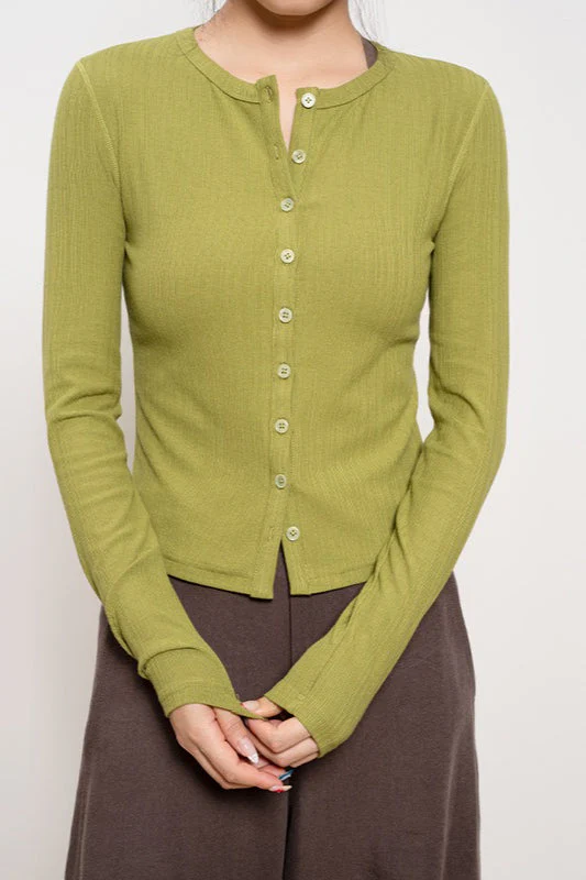 Lightweight Long-Sleeve Ribbed Slim-Fit Single-Row Button Knit Cardigan - Image 5