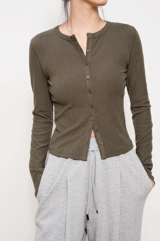 Lightweight Long-Sleeve Ribbed Slim-Fit Single-Row Button Knit Cardigan - Image 6