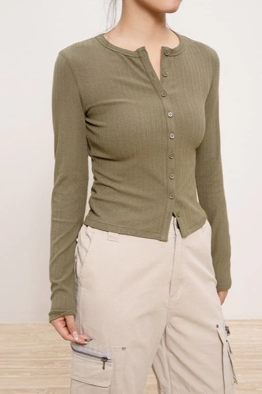 Lightweight Long-Sleeve Ribbed Slim-Fit Single-Row Button Knit Cardigan - Image 8