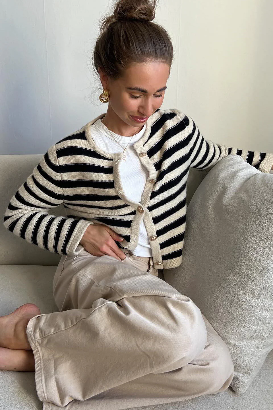 Lightweight Striped Knit Cardigan - Image 2
