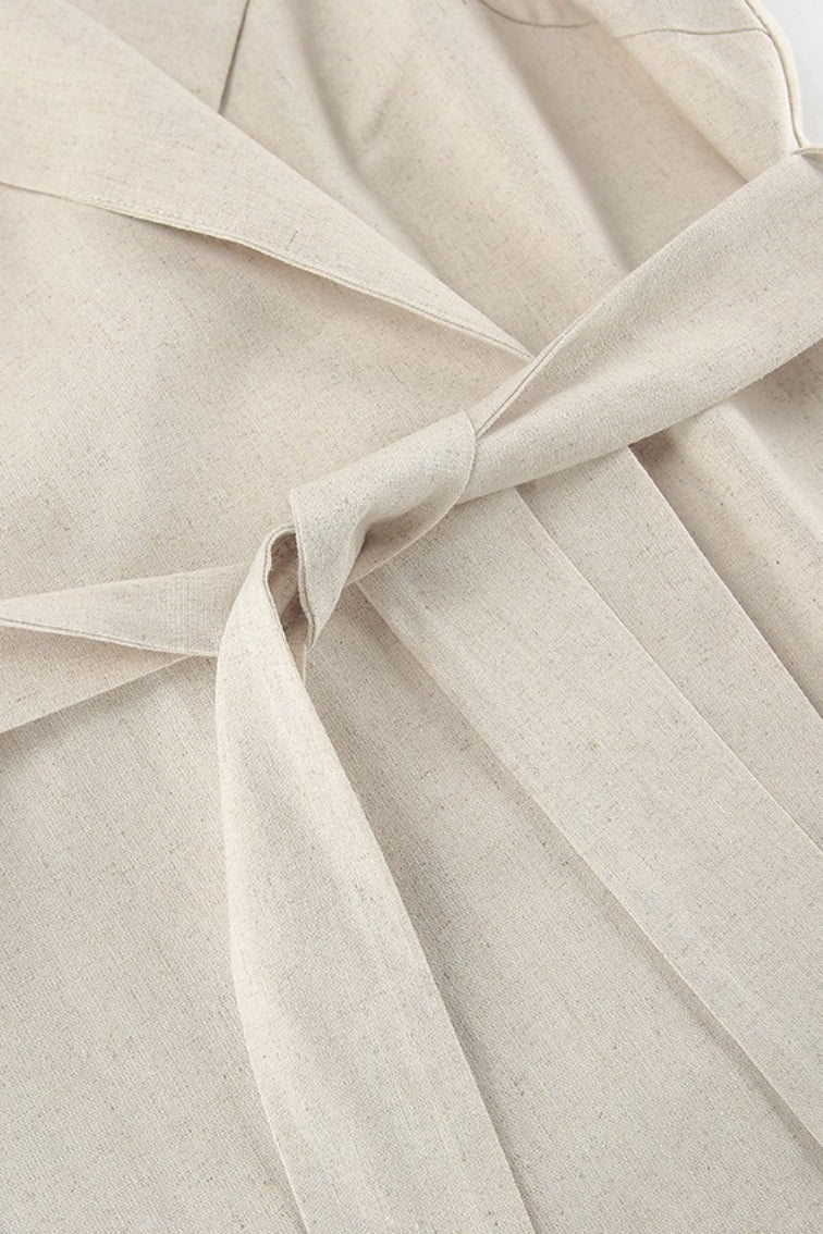 Linen Cotton High Waist Slit Tie Maxi Dress - Image 8