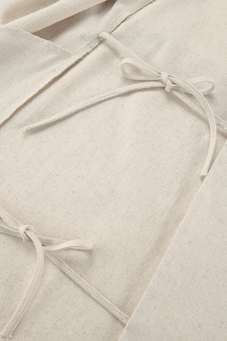 Linen Cotton High Waist Slit Tie Maxi Dress - Image 9