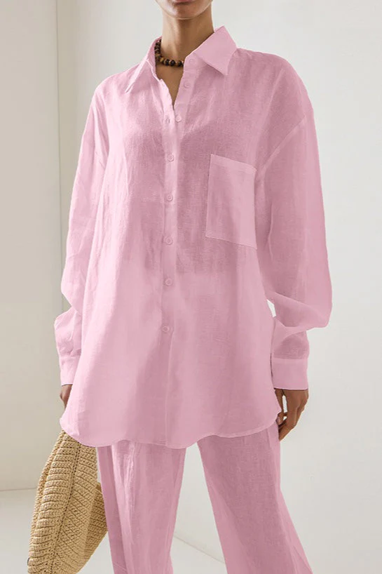 Linen Loose Long Sleeve Pants Two Piece Set - Image 6