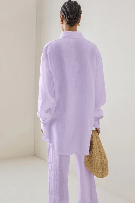 Linen Loose Long Sleeve Pants Two Piece Set - Image 8