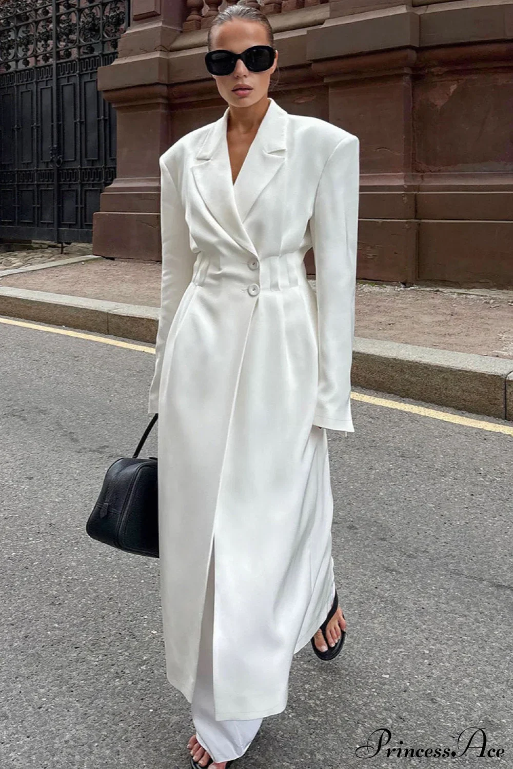Long Sleeve Fitted Waist Long Chic Overcoat - Image 3