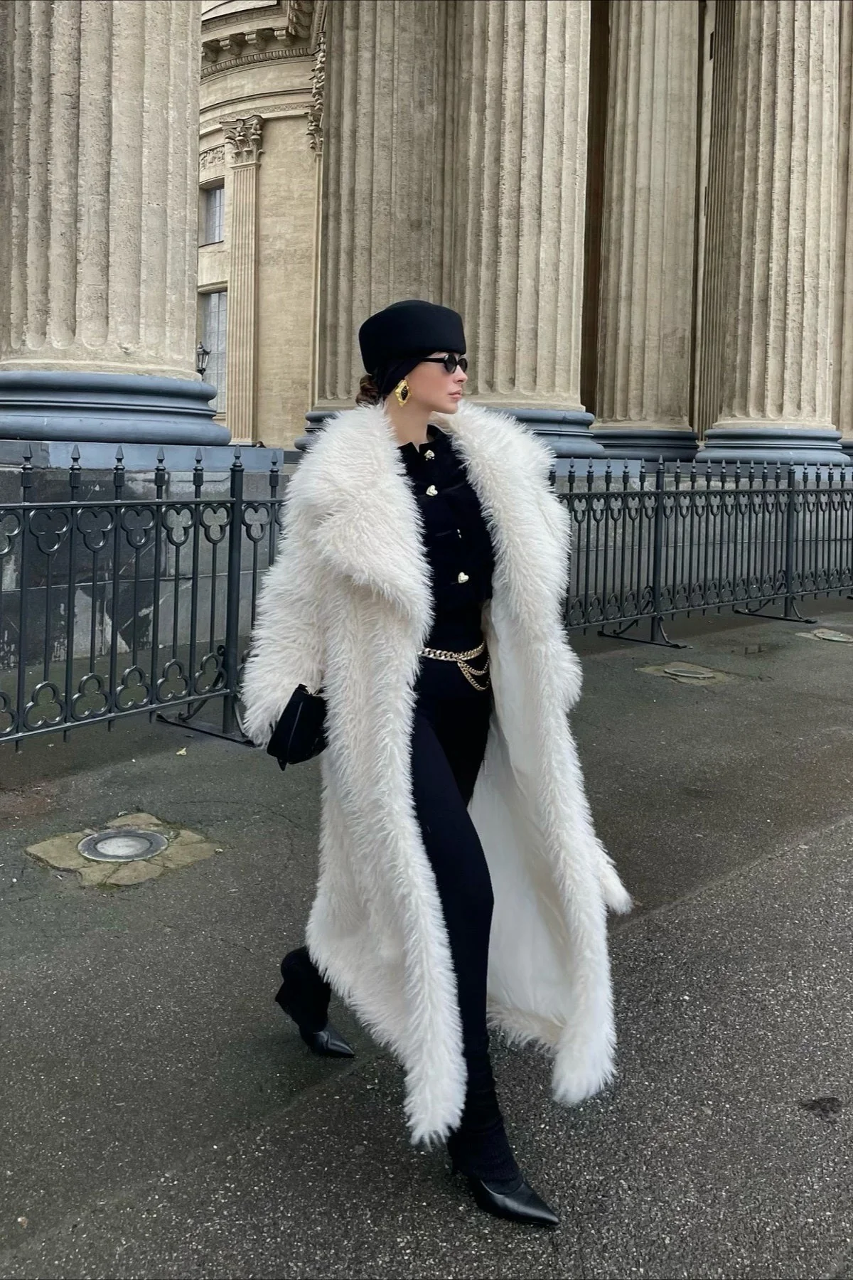 Long White Over the Knee Eco Faux Fur Thick Overcoat - Image 2