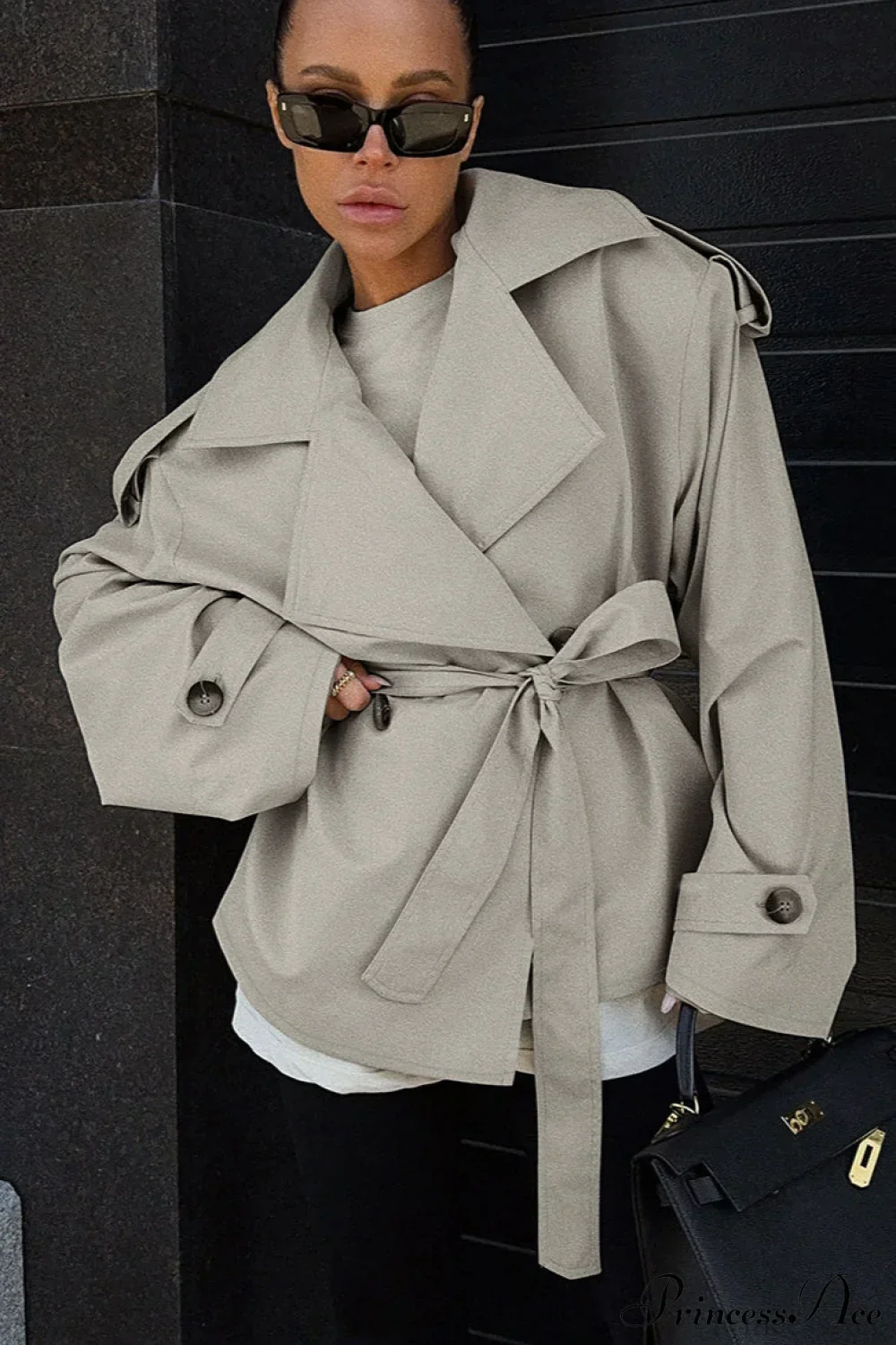 Loose Belted Long Sleeve Trench Coat - Image 3
