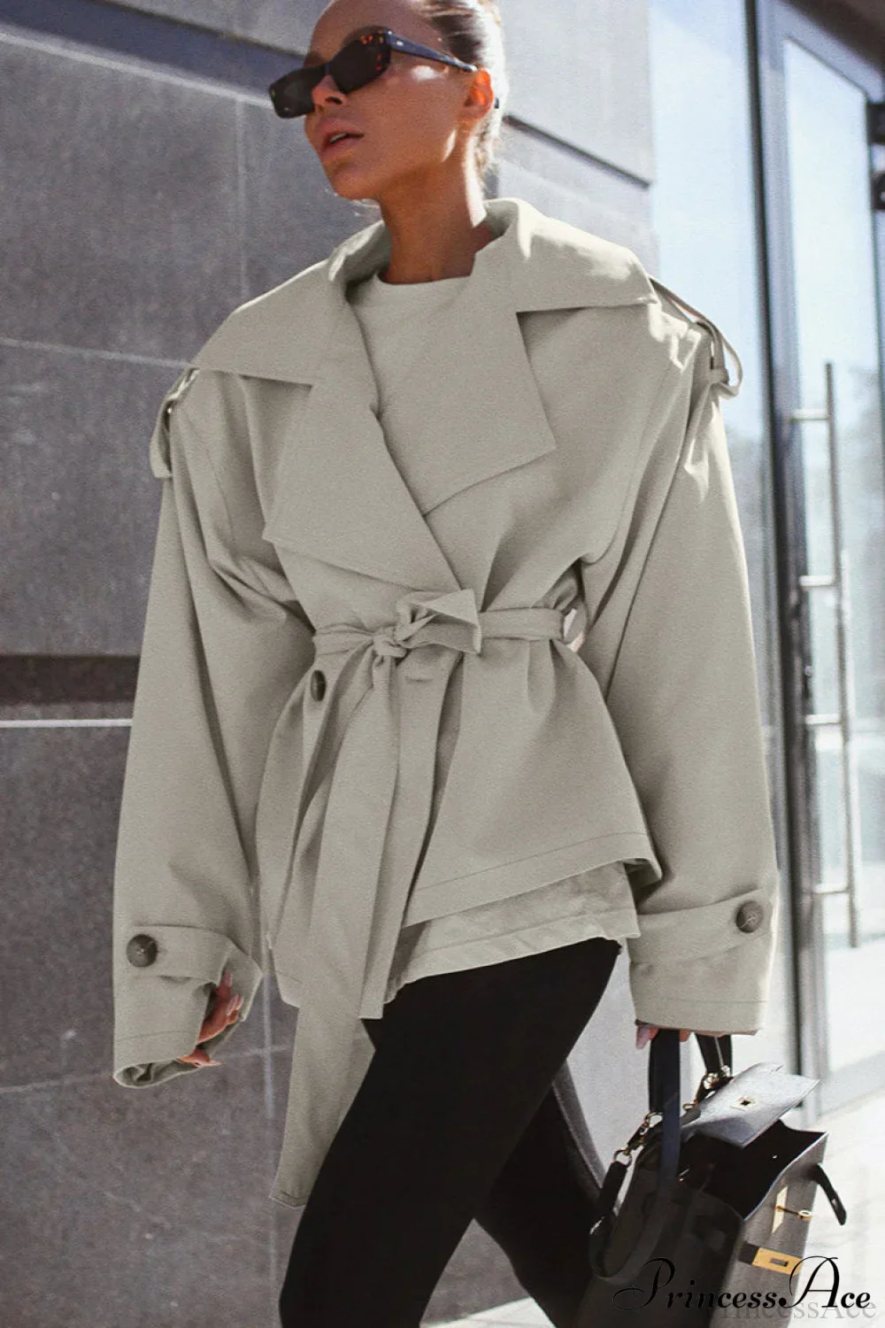 Loose Belted Long Sleeve Trench Coat - Image 4