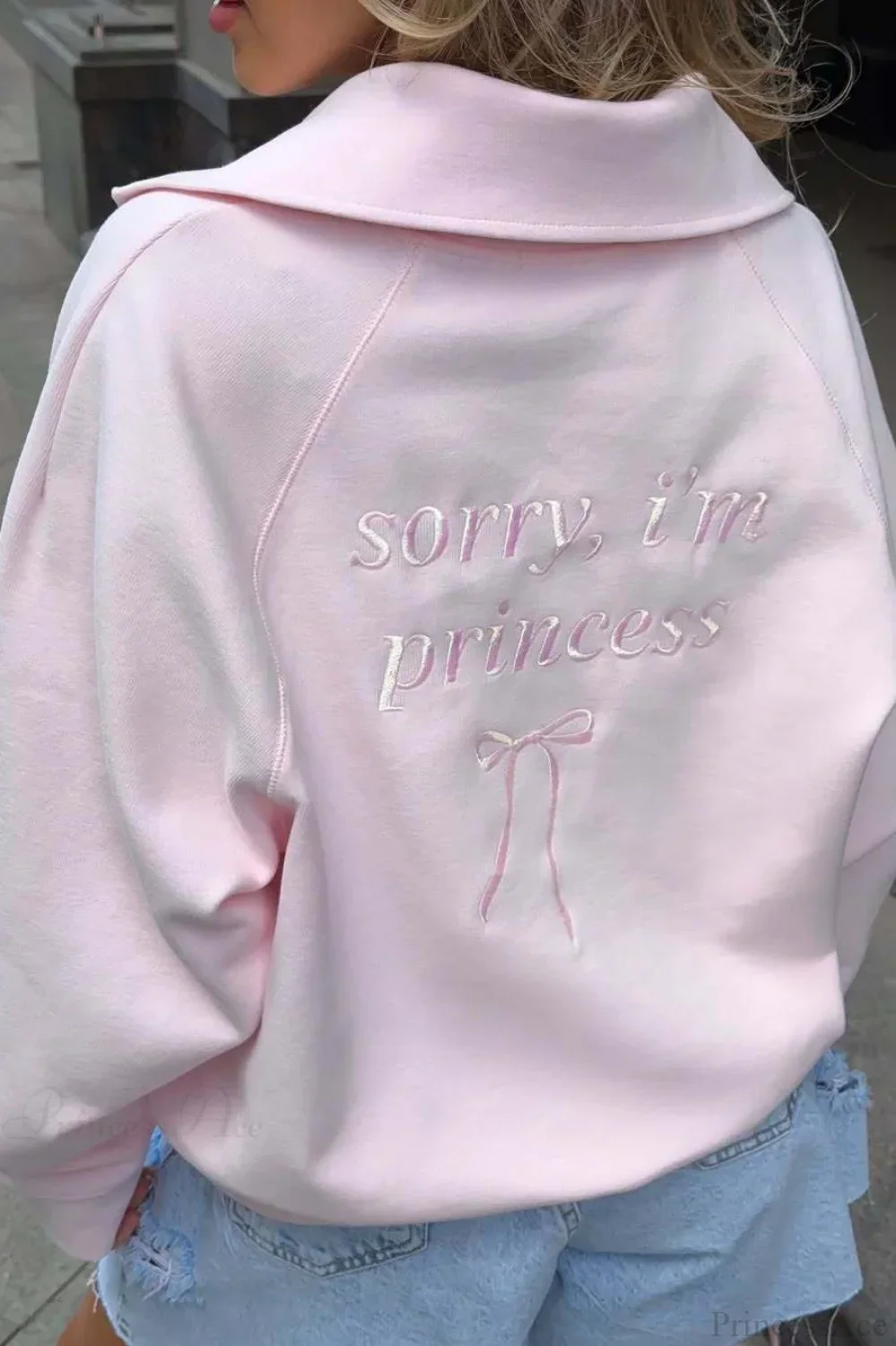 Loose Casual Letter Embroidery Half-Zip Sweatshirt - Image 2