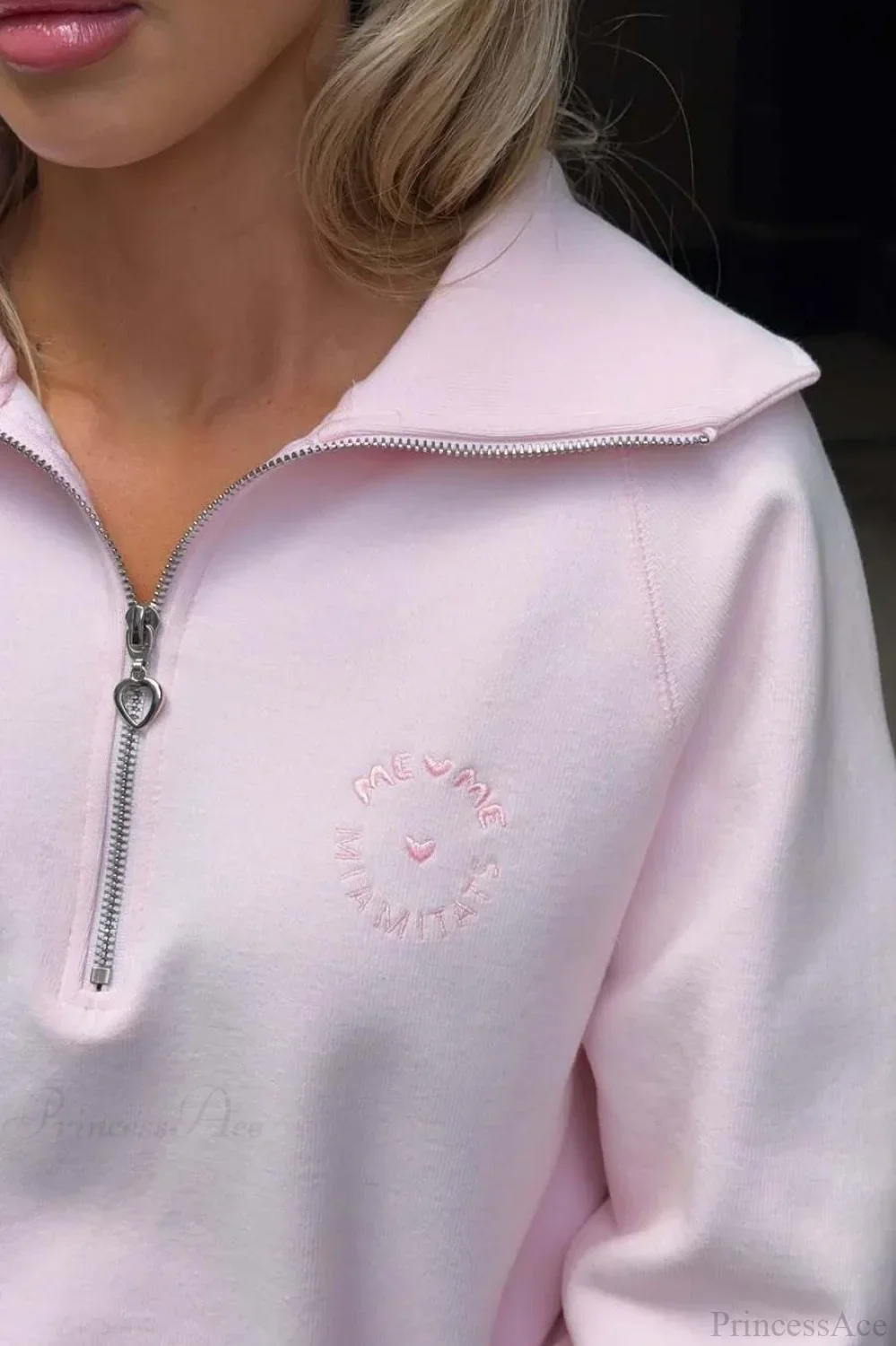 Loose Casual Letter Embroidery Half-Zip Sweatshirt - Image 4