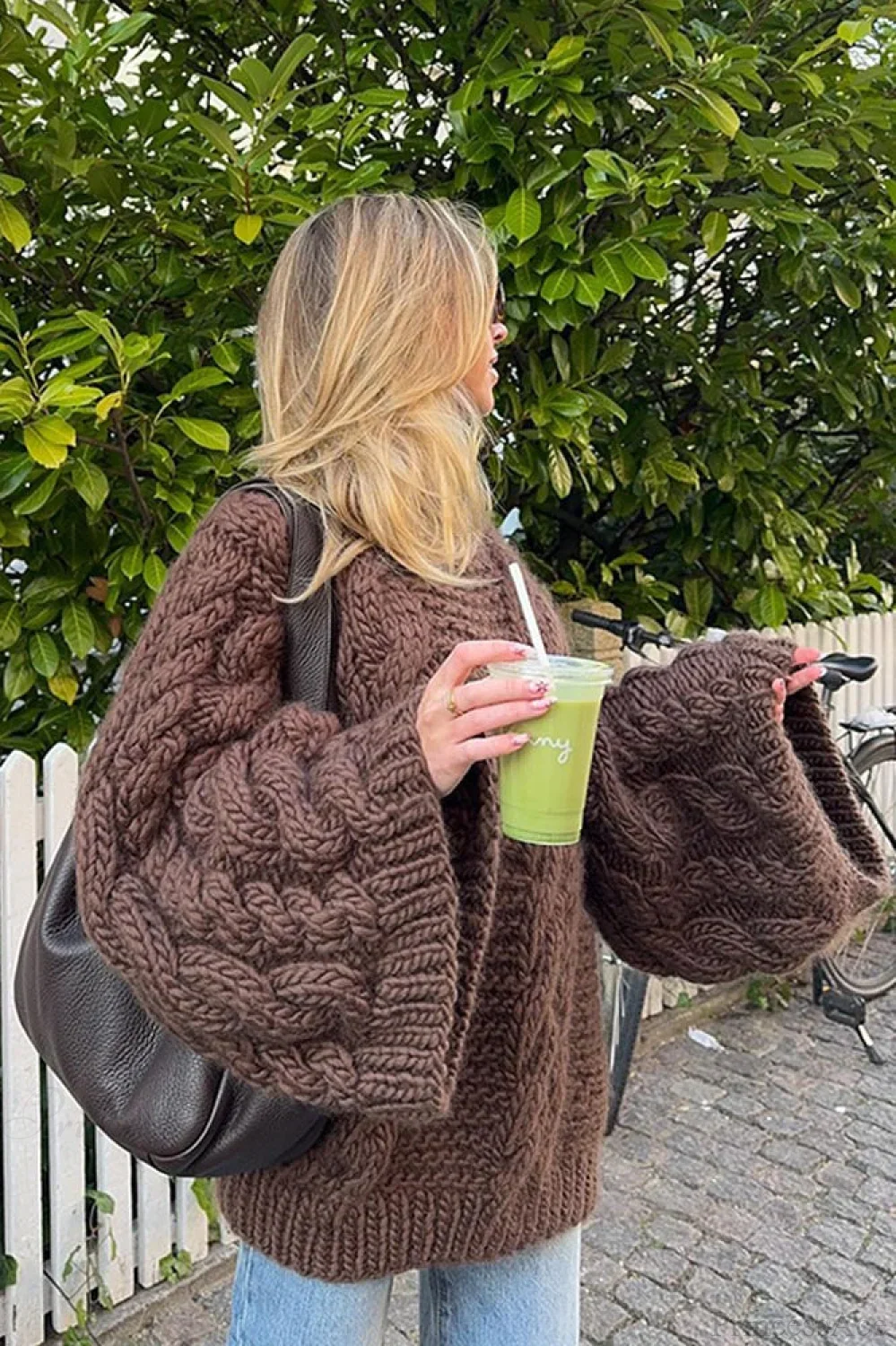 Vintage Loose Comfortable Crew Neck Wide Sleeve Cable Sweater - Image 2