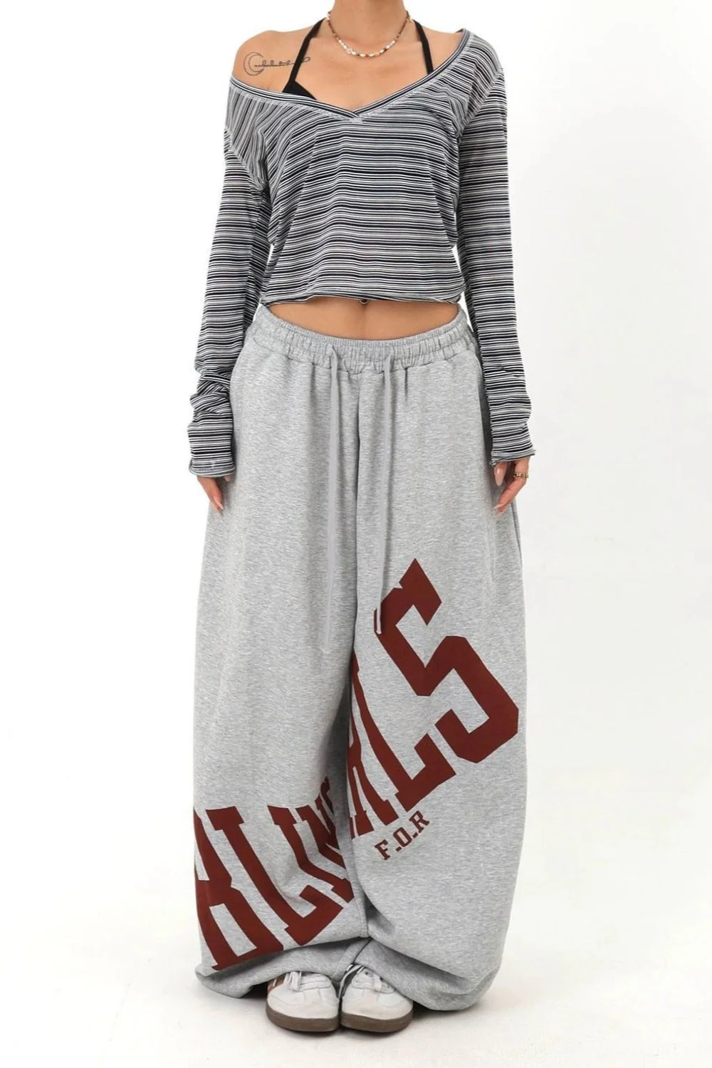 Loose Elastic Letter Printed Casual Pants - Image 4