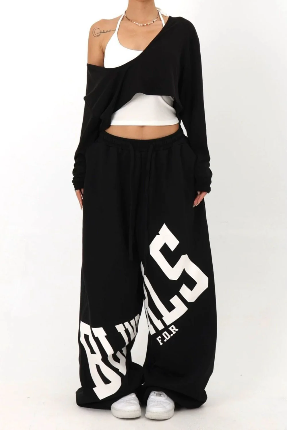 Loose Elastic Letter Printed Casual Pants - Image 5
