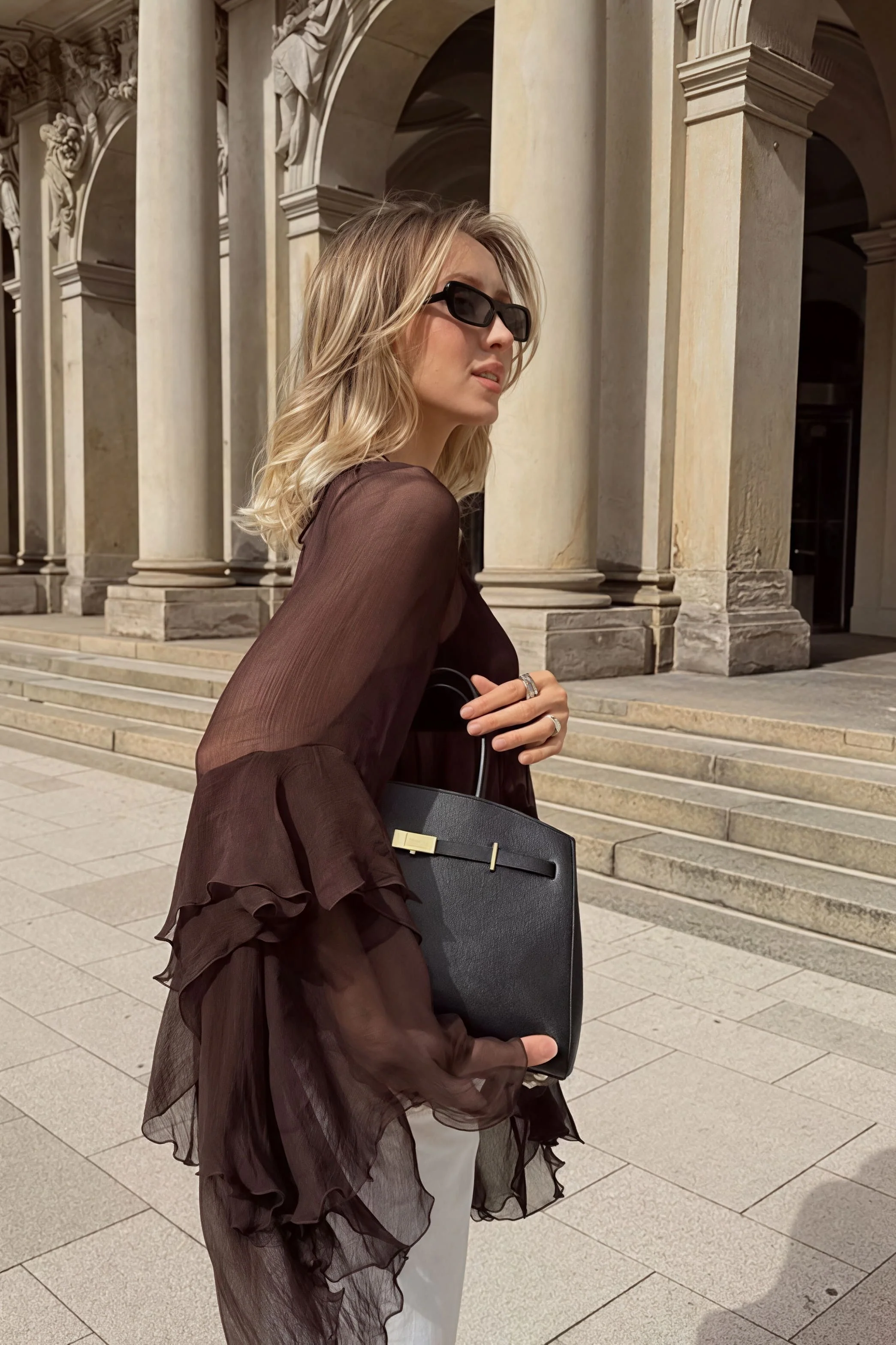 Loose Fit Ruffled Chiffon Round Neck Blouse - Image 5