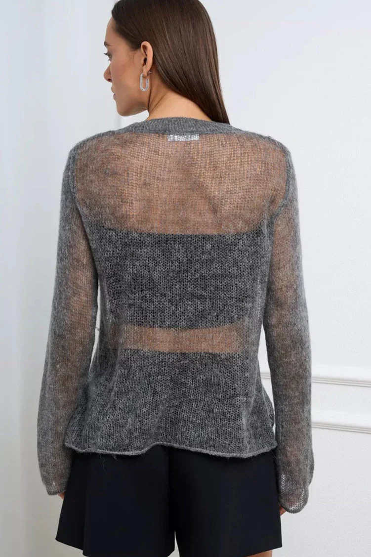 Loose Hollow Out Wool Blend Knit Blouse - Image 3