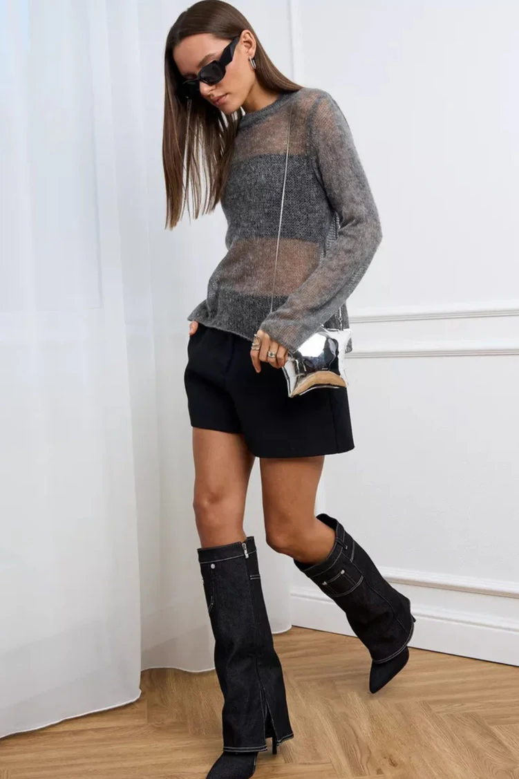 Loose Hollow Out Wool Blend Knit Blouse - Image 6