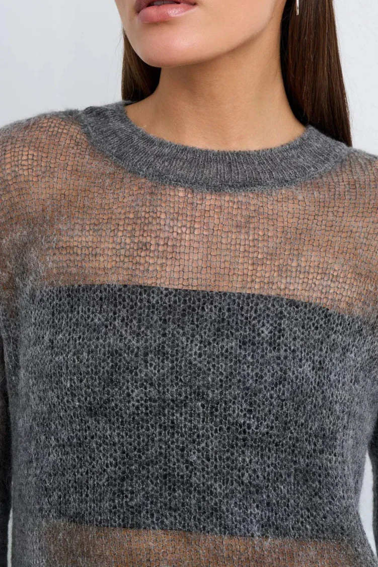 Loose Hollow Out Wool Blend Knit Blouse - Image 7
