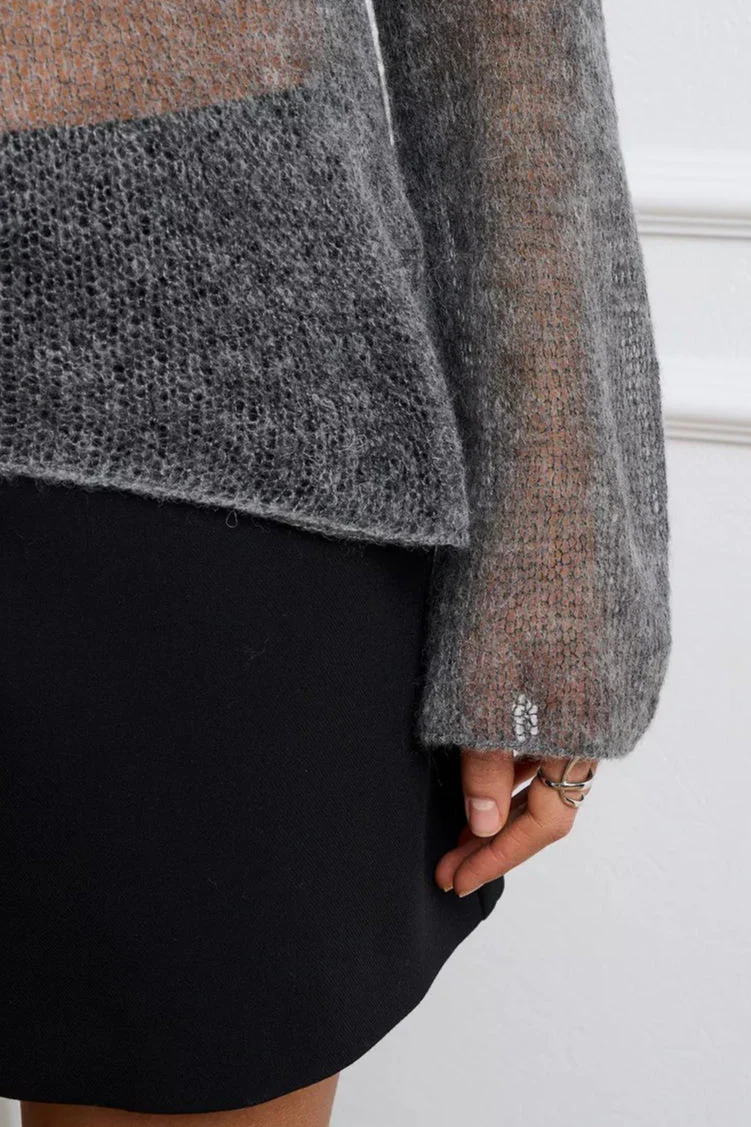 Loose Hollow Out Wool Blend Knit Blouse - Image 9
