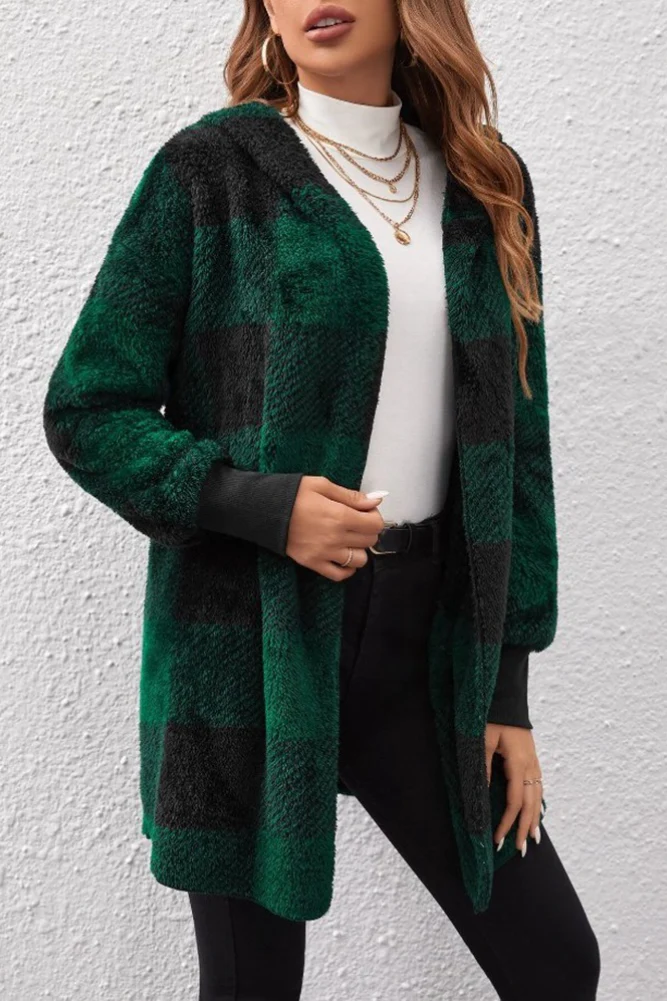 Loose Plaid Color Block Knit Cardigan Chic Coat - Image 3
