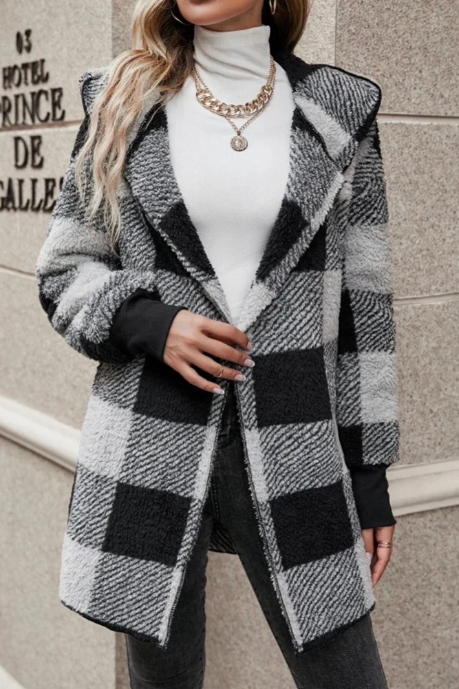 Loose Plaid Color Block Knit Cardigan Chic Coat - Image 4
